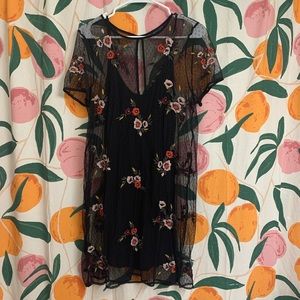 Embroidered Mesh Overlay Dress